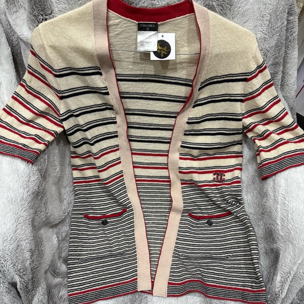 Chanel Women's Cardigan - Red, Black, and Cream